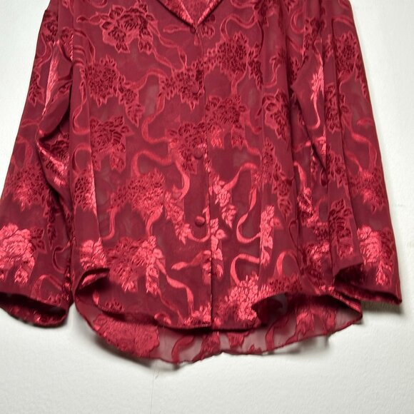 VTG Victoria Secret Gold Label Floral Button Up Nightgown Shirt Semi Sheer Sz M - Picture 13 of 15